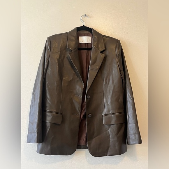 Oak and Fort Vegan Leather Blazer Dark Brown Size XS Oversized Fall Casual - Picture 2 of 11